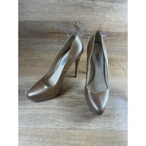 Authenticated Prada Women's Gold Patent Leather Stiletto Heels 41 US 10 As Is